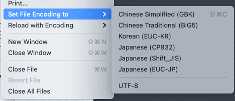 ConvertToUTF8 package sublime save encoding menu to shift-jis